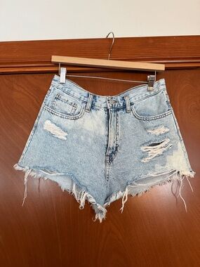 Forever 21 Washed Light Blue Distressed Denim Cutoff Shorts